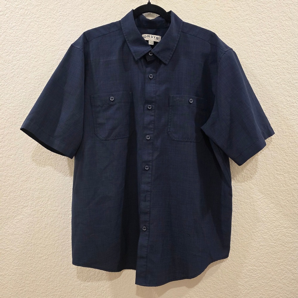 Orvis Classic Collection Mens XL Navy Blue Short Sleeve Button Up Utility Shirt